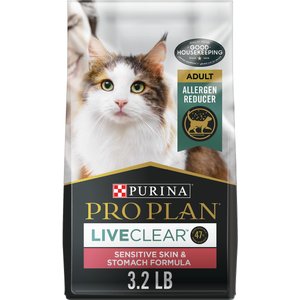 Purina Pro Plan LiveClear Sensitive Skin & Stomach Turkey & Oatmeal Formula Dry Cat Food, 3.2-lb bag