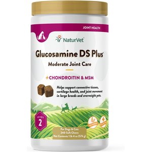 NaturVet Moderate Care Glucosamine DS Plus Soft Chews Joint Supplement for Dogs, 240 count