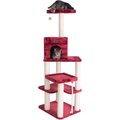 Armarkat Faux Fur Covered, Real Wood House& Cat Tree, Burgundy, 69-in