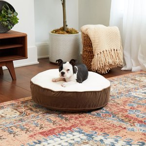 Happy Hounds Scooter Deluxe Round Pillow Dog Bed w/ Removable Cover, Latte, X-Small