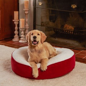 Happy Hounds Scooter Deluxe Round Pillow Dog Bed w/ Removable Cover, Crimson, Small