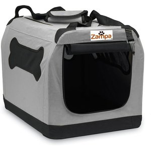 Zampa Double Door Collapsible Soft-Sided Dog Crate, Grey, 28 inch