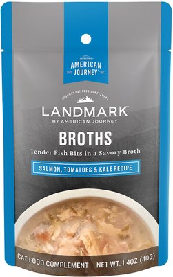 American Journey Landmark Broths Salmon, Tomatoes & Kale Recipe Wet Cat Food Complement Pouches, 1.4 oz case of 16, slide 1 of 1