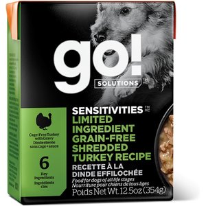 Go! Solutions SENSITIVITIES Limited Ingredient Grain-Free Shredded Turkey Dog Food, 12.5-oz, case of 12