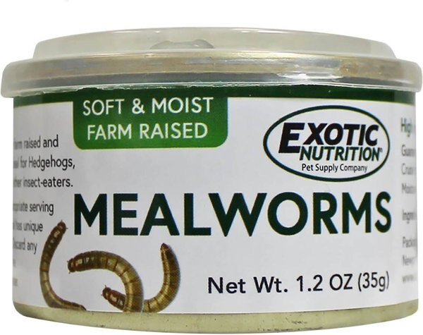 Exotic Nutrition Mealworms Hedgehog Treats, 1.2-oz can slide 1 of 3