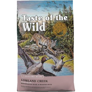 Taste of the Wild Lowland Creek Premium Real Meat Recipe with Roasted Quail & Duck Grain-Free Dry Cat Food, 5-lb bag