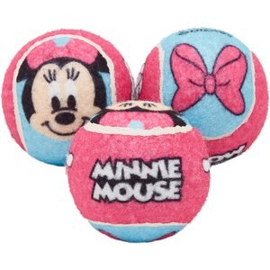 Disney Minnie Mouse Fetch Squeaky Tennis Ball Dog Toy, 3 count