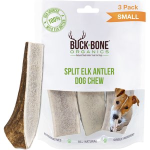 Buck Bone Organics Small Split Elk Antler Dog Treats, 3 count bag