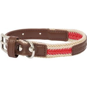 Harry Barker Braided Rope Dog Collar, Red & Cream, Medium: 11 to 15-in neck, 5/8-in wide