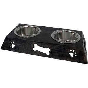 Mela Artisans Beagle Elevated Dog & Cat Bowls, Blackwash, 2-cup