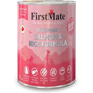 FirstMate Wild Pacific Salmon & Rice Formula Canned Cat Food, 12.2-oz can, case of 12