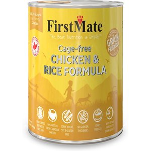 FirstMate Chicken & Rice Formula Cage-Free Canned Cat Food, 12.2-oz can, case of 12