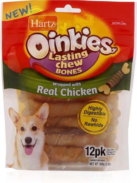 Hartz Oinkies 4" Real Chicken Lasting Chew Bone Dog Treats, 12 count slide 1 of 6