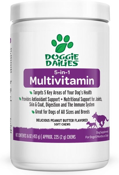 Doggie Dailies 5 in 1 Multivitamin for Dogs Dog Multivitamin for Skin & Coat Health, Joint Health, Improved Digestion, Antioxidants Support a Healthy Immune System, 225 count slide 1 of 9