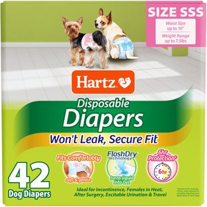 Hartz Disposable Male & Female Dog Diapers, SSS: Up to 10-in waist, 42 count