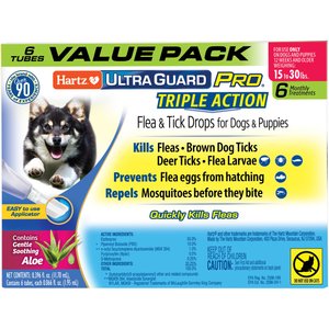 Hartz UltraGuard Pro Triple Action Flea & Tick Spot Treatment for Dogs, 15-30 lbs, 6 Doses (6-mos. supply)