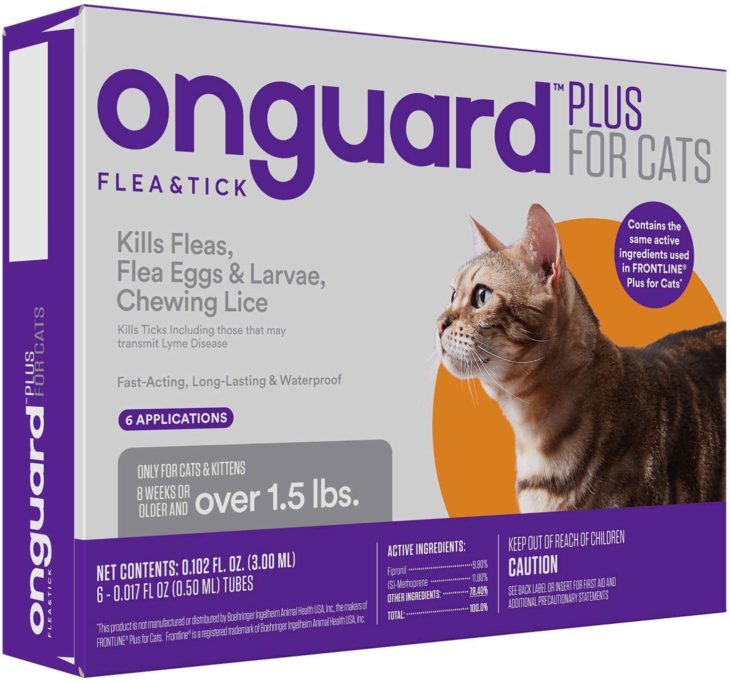 ONGUARD PLUS Flea & Tick Spot Treatment for Cats, over 1.5 lbs, 6 Doses