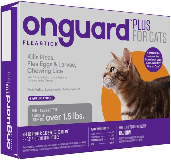 Onguard Plus Flea & Tick Spot Treatment for Cats, over 1.5 lbs, 6 Doses (6-mos. supply) slide 1 of 7