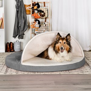 FurHaven Faux Sheepskin Snuggery Gel Top Foam Dog & Cat Bed, Gray, 44-in