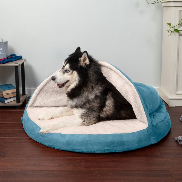 FurHaven Faux Sheepskin Snuggery Memory Top Foam Dog & Cat Bed, Blue, X-Large slide 1 of 9