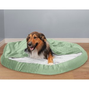 FurHaven Microvelvet Snuggery Memory Top Foam Dog & Cat Bed, Sage, 44-in
