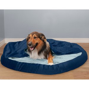 FurHaven Microvelvet Snuggery Memory Top Foam Dog & Cat Bed, Navy, 44-in