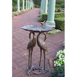 Oakland Living Handmade Metal Crane Lily Bird Bath, Antique Bronze
