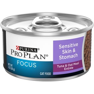 Purina Pro Plan Focus Sensitive Skin & Stomach Tuna & Oat Meal Entree Canned Cat Food, 3-oz can, case of 24