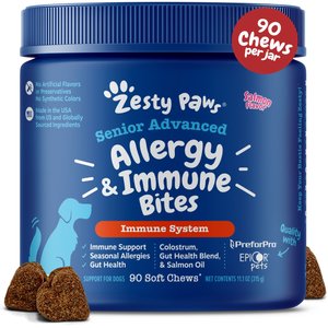 Zesty Paws Advanced Aller-Immune Bites Salmon Flavored Soft Chews Allergy & Immune Supplement for Senior Dogs, 90 count