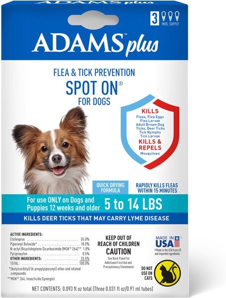 Adams Flea & Tick Spot Treatment for Dogs, 5-14 lbs, 3 Doses (3-mos. supply) slide 1 of 11