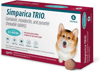 Simparica Trio Chewable Tablet for Dogs, 22.1-44.0 lbs, (Teal Box), slide 1 of 1