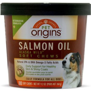 Pet Origins Salmon Oil Alaska Wild Soft Chew Dog Supplement, 100 count