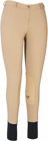 TuffRider Ladies Ribb Lowrise Pull-On Knee Patch Breeches, Taupe, 34 slide 1 of 2