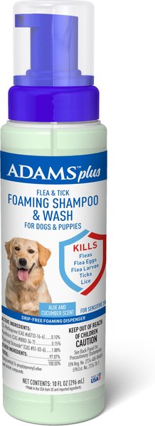Adams Plus Flea & Tick Aloe & Cucumber Scent Sensitive Skin Foaming Dog Shampoo, 10-oz bottle slide 1 of 9