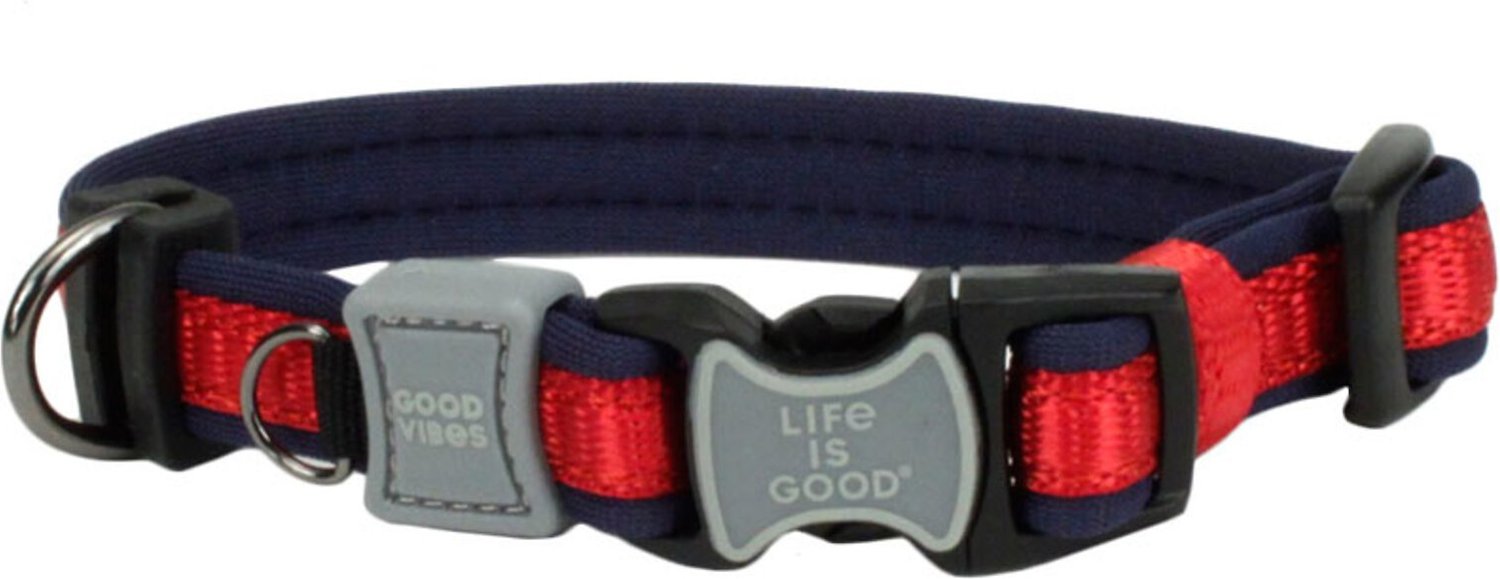 LIFE IS GOOD Padded Polyester Dog Collar, Red, 12 to 18in
