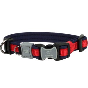 LIFE IS GOOD Padded Polyester Dog Collar, Red, 12 to 18-in neck, 5/8-in wide
