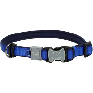 LIFE IS GOOD Padded Polyester Dog Collar, Blue, 18 to 26-in neck, 1-in wide