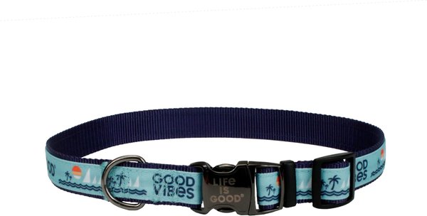 LIFE IS GOOD Canvas Overlay Good Vibes Dog Collar, Blue, 8 to 12-in neck, 5/8-in wide slide 1 of 7