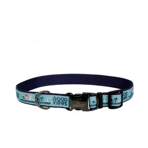LIFE IS GOOD Canvas Overlay Good Vibes Dog Collar, Blue, 12 to 18-in neck, 5/8-in wide