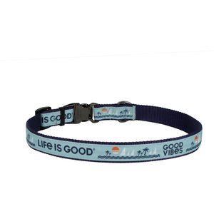 LIFE IS GOOD Canvas Overlay Good Vibes Dog Collar, Blue, 18 to 26-in neck, 1-in wide