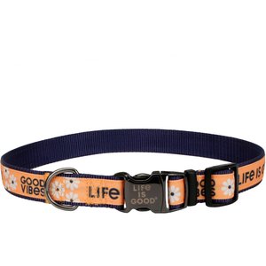 LIFE IS GOOD Canvas Overlay Good Vibes Dog Collar, Yellow, 18 to 26-in neck, 1-in wide