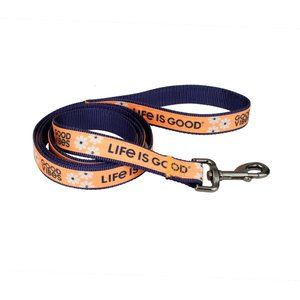 LIFE IS GOOD Canvas Overlay Good Vibes Dog Leash, Yellow, 6-ft long, 1-in wide