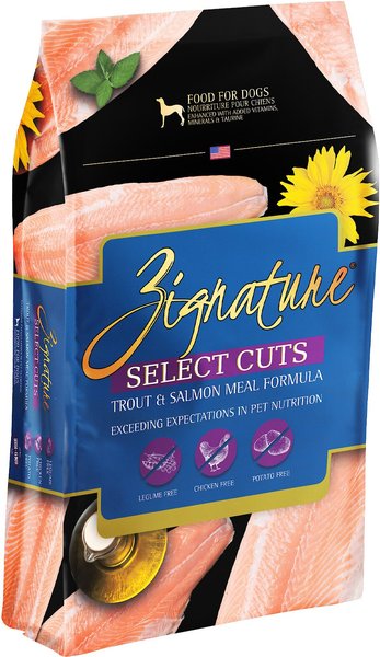 Zignature Select Cuts Trout & Salmon Meal Formula Dry Dog Food, 4-lb bag slide 1 of 6