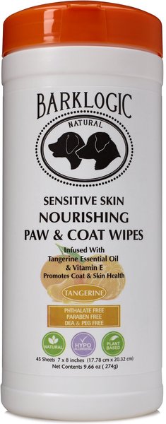 BarkLogic Sensitive Skin Nourishing Paw & Coat Tangerine Dog Wipes, 45 count slide 1 of 5