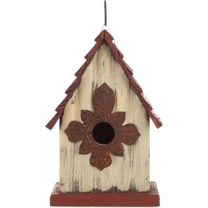 Glitzhome Distressed Solid Wood Bird House, 9.06-in