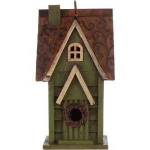 Glitzhome Distressed Solid Wood Bird House, 11.93-in