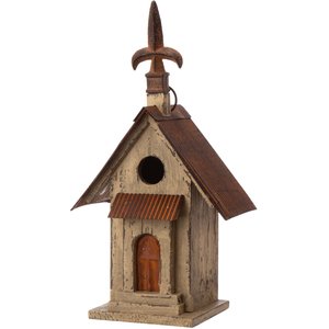 Glitzhome Distressed Solid Wood Bird House, 13.11-in