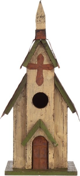 Glitzhome Distressed Solid Wood Church Bird House, 11.81-in slide 1 of 4