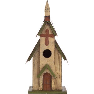 Glitzhome Distressed Solid Wood Church Bird House, 11.81-in