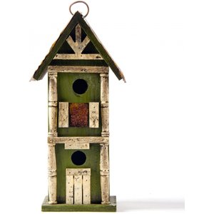 Glitzhome Hanging Two-Tiered Distressed Solid Wood Bird House, 12.8-in